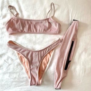 Champagne Pink Sparkle Mica Triangl Bikini with Belt Bag